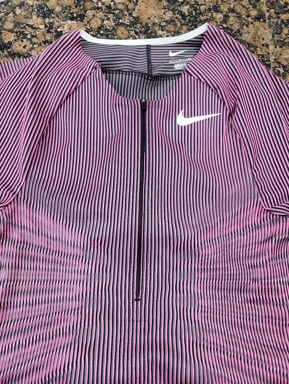 Nike Rare Pink and Black Striped Zip-Front Athletic Top. Size Small